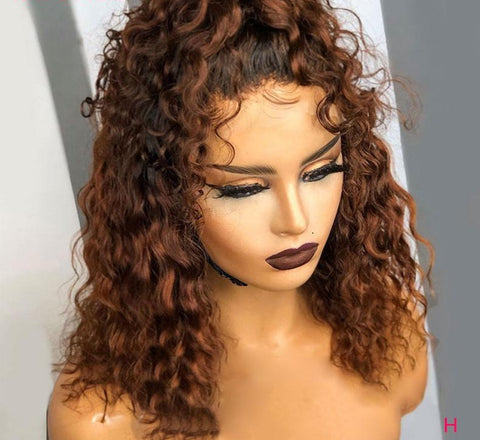 Brown Curly Ombre Human Hair Wig Pre Plucked Lace Front Human Hair