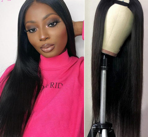 Straight U Part Human Hair Middle Part  Wig