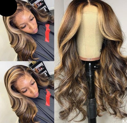 Highlight T-part Wavy Brazilian Lace Front Wigs