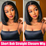 Transparent Bone Straight Closure Wig (T Part) Short Bob Wig