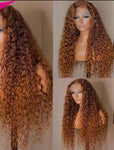 PrePlucked Ginger Brown Ginger lace front Human Hair Wigs 180% Remy Curly Wig