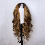 Honey Blonde Highlight Human Hair U part Wig 180% Density Brazilian Remy Hair